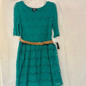 NWT Emerald Lace Fit and Flare Belted Dress
